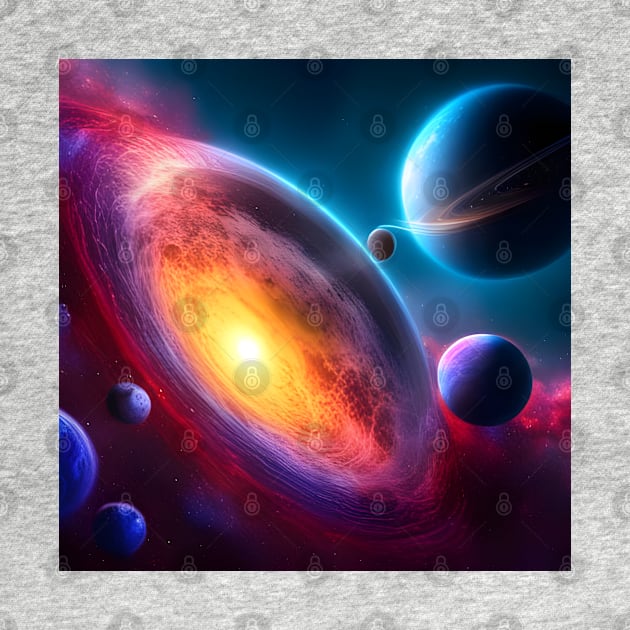 Colourful space scene with multiple planets May 4th 2022 by arc1